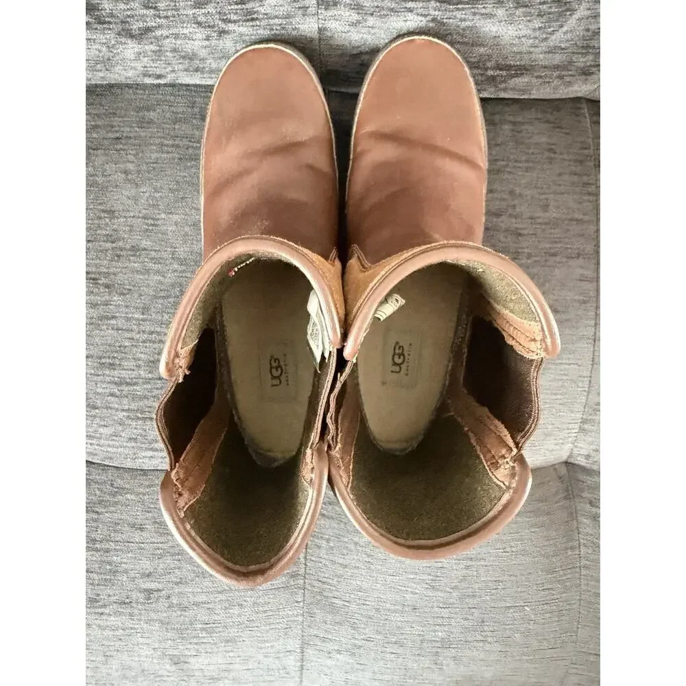 UGG Australia Nigell WATERPROOF Brown Leather Pull On Ankle Boots Shoes 13